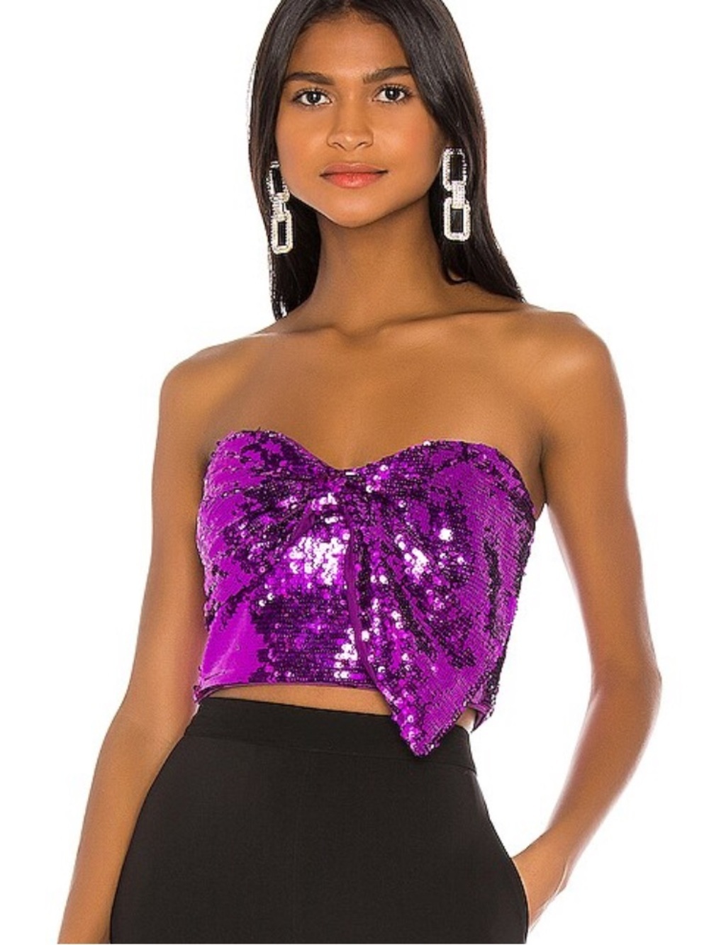 NBD Missandei Sequin Bustier Top in Ultraviolet S